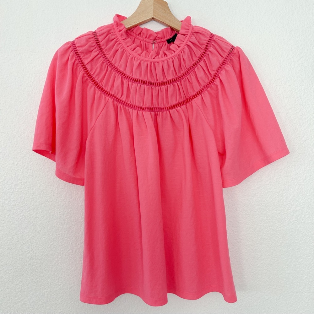 Ann Taylor Women’s Flutter Sleeve Top Barbiecore Hot Pink Office Siren NEW Sz XS